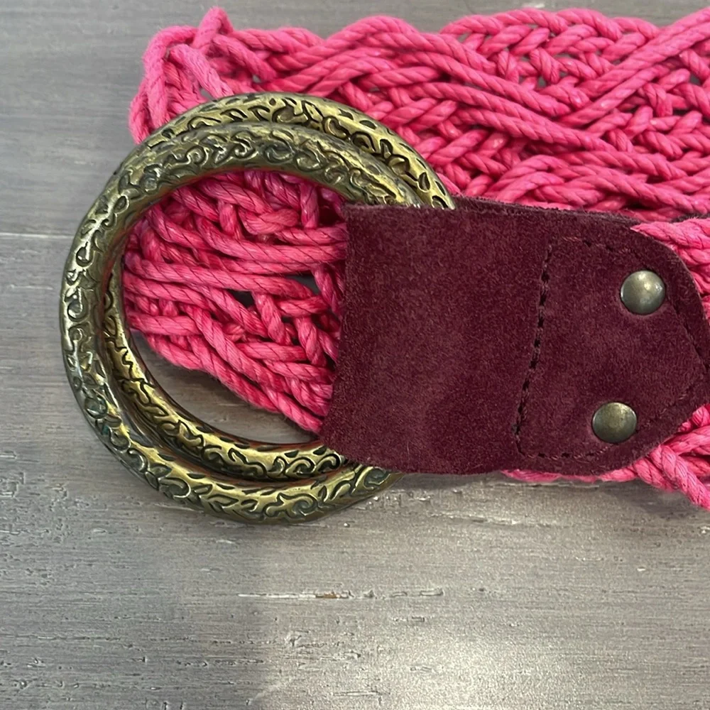 NWOT Diesel pink suede braided 36 inch 90’s Y2K festival belt gold buckle